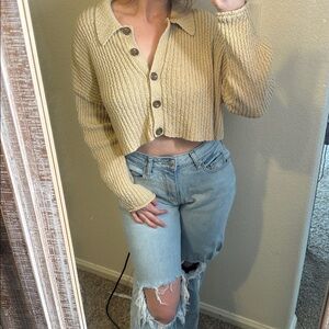 Urban Outfitters Ribbed Button-Down Cropped Sweater